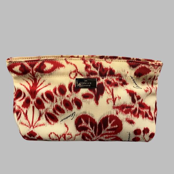 GUCCI by TOM FORD SS 2000 Red Beige Abstract Floral Canvas Toiletry Pouch Bag - Picture 1 of 1